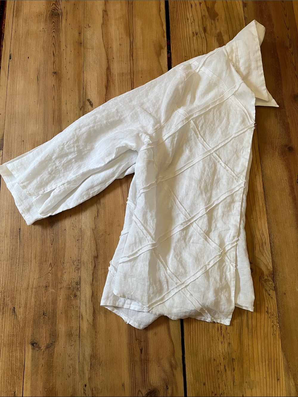 WALLIS 14 White Windowpane Lagenlook Blouse Button Up 3/4 Sleeve Raime